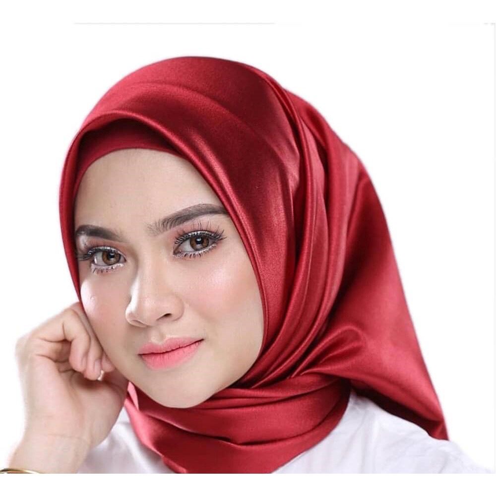 Satin Tudung Bawal Hijab Square Silk Satin Plain Colour Tudung Muslim