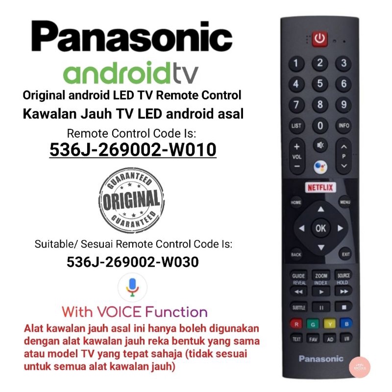 Original Genuine Panasonic Android TV Remote Control With Bluetooth