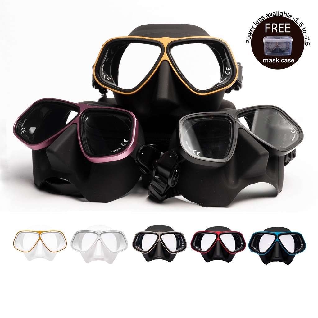 Free Mask CASE Professional Metallic Bio Metal Framed Diving Mask