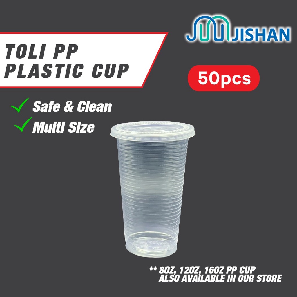 50pcs 22oz Disposable PP Drinking Cup Lid TOLI Clear Cawan Minuman