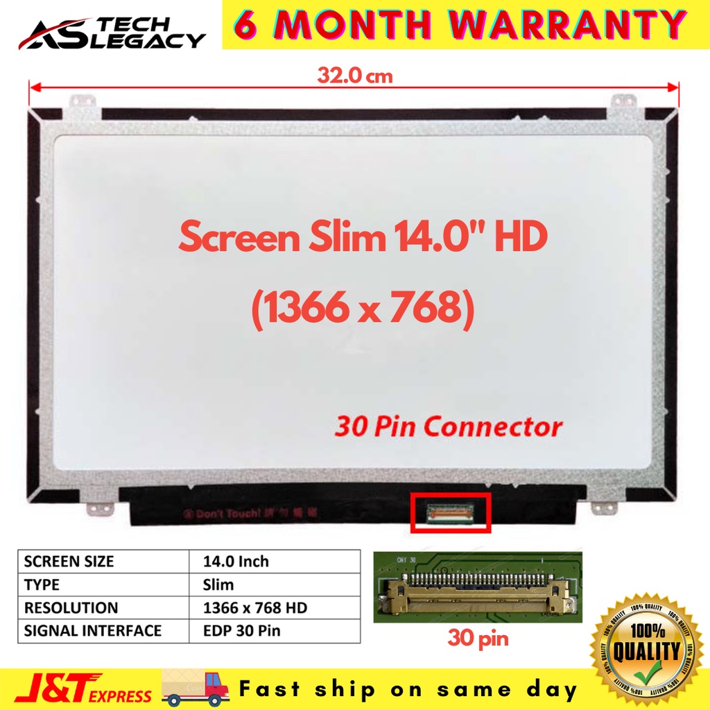 LCD 14 Inch Original LAPTOP SCREEN Slim 30 Pin 40 Pin Nano Bezel