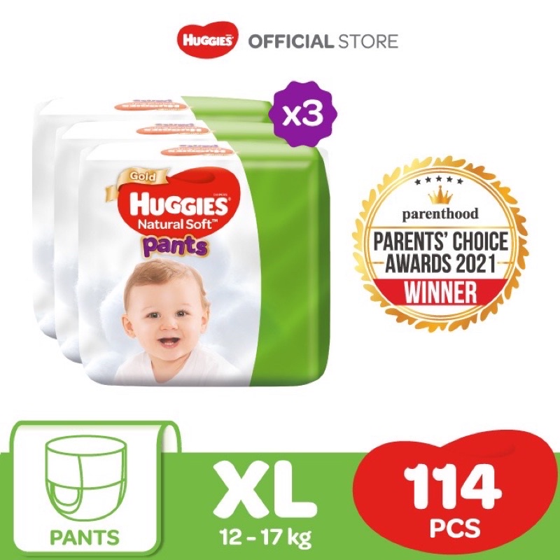 Huggies Ultra Natural Soft Pants Super Jumbo XL38 3 Packs Shopee