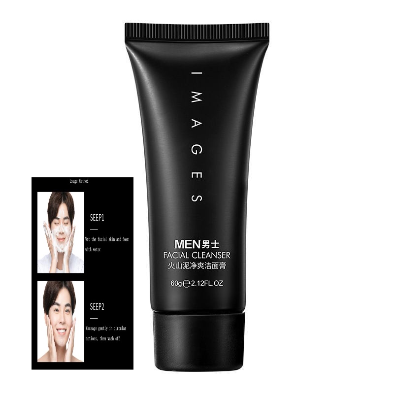 Images Men Volcano Mud Facial Cleanser Oil Control Pencuci Muka Lelaki