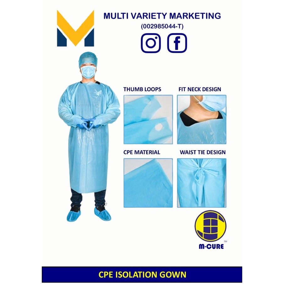 Mvm Disposable Cpe Isolation Gowns Ppe Suit Plastic Apron Water Proof