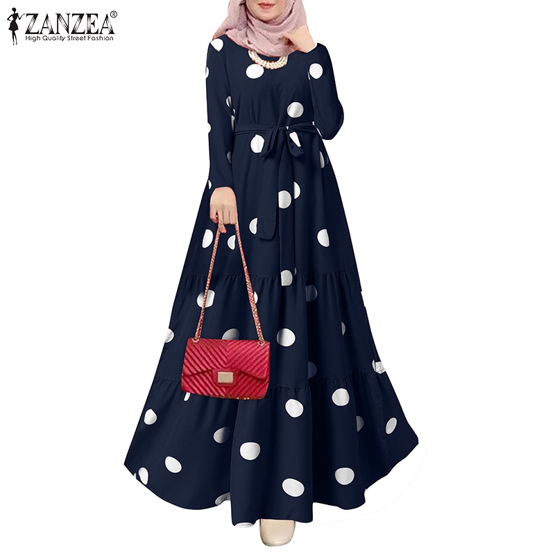 Zanzea Women Muslim Elegant Casual Full Sleeve O Neck Polka Dots