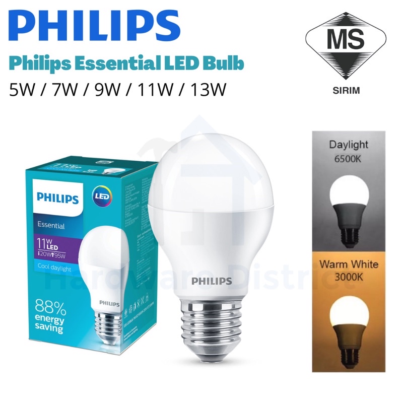 Philips Essential Led Light Bulb W W W W W E K Daylight