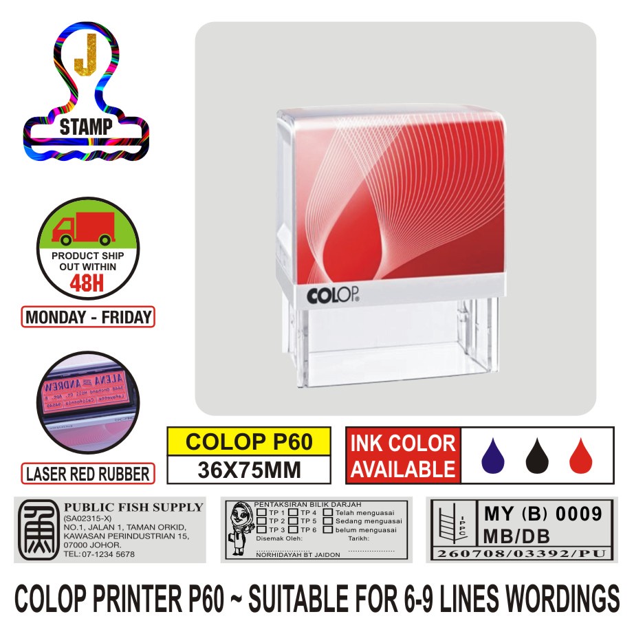 Cop Nama Stamp COLOP Printer Line Self Inking Custom Made Stamp