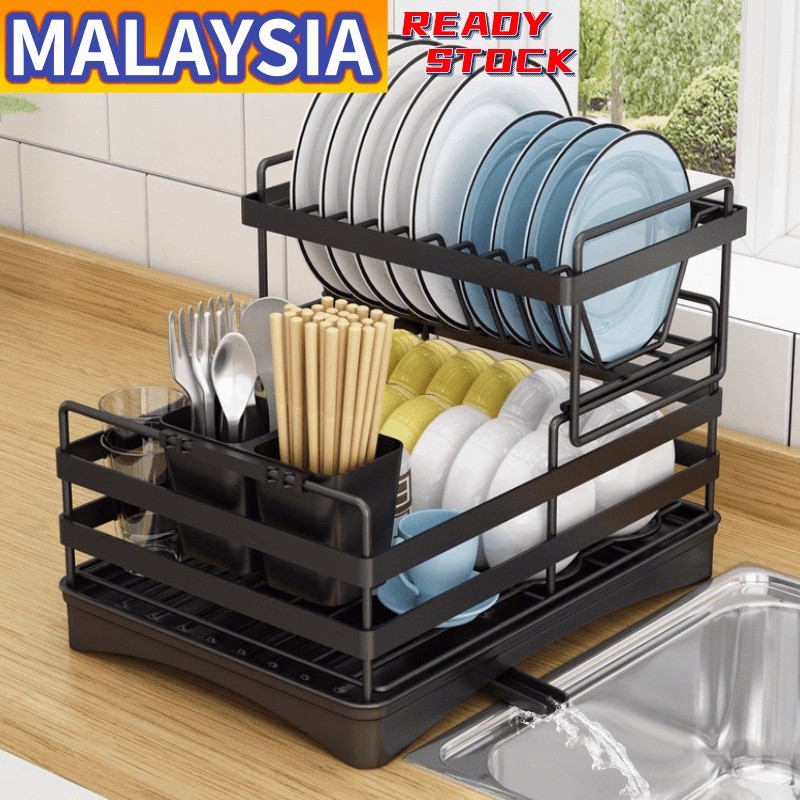 Rak Pinggan Auto Drainer Tray Stainless Steel Kitchen Organizer Storage