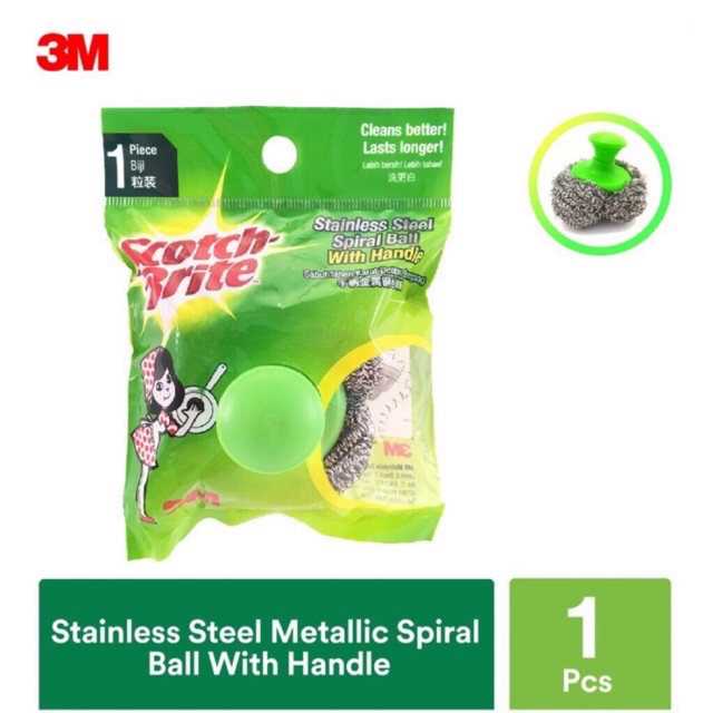 3M Scotch Brite Stainless Steel Metallic Spiral Ball With Handle 1 Pc