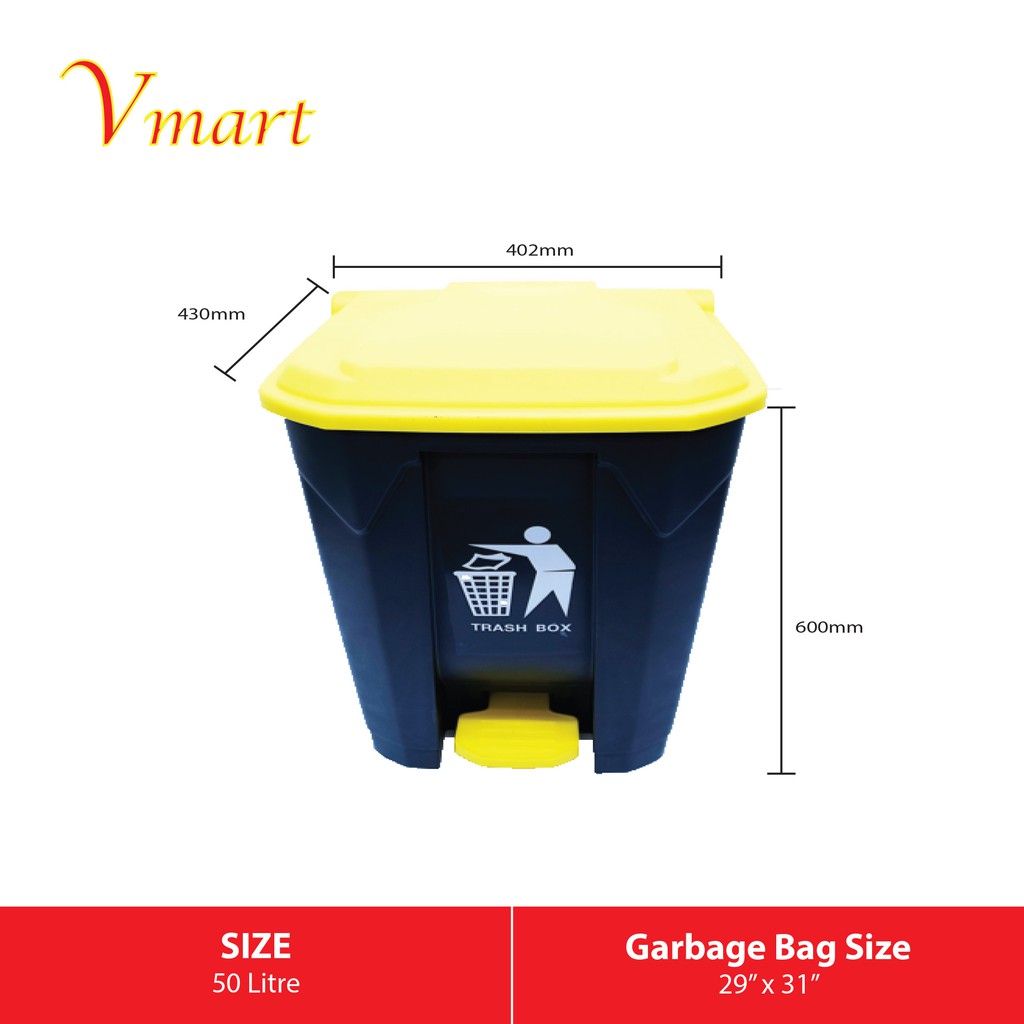 30L 50L 80L Black Yellow Plastic Dustbin With Foot Pedal