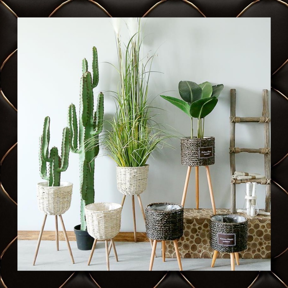 Basket Rattan Bakul Pokok Flower Pot Pasu Berkaki Vase Pasu