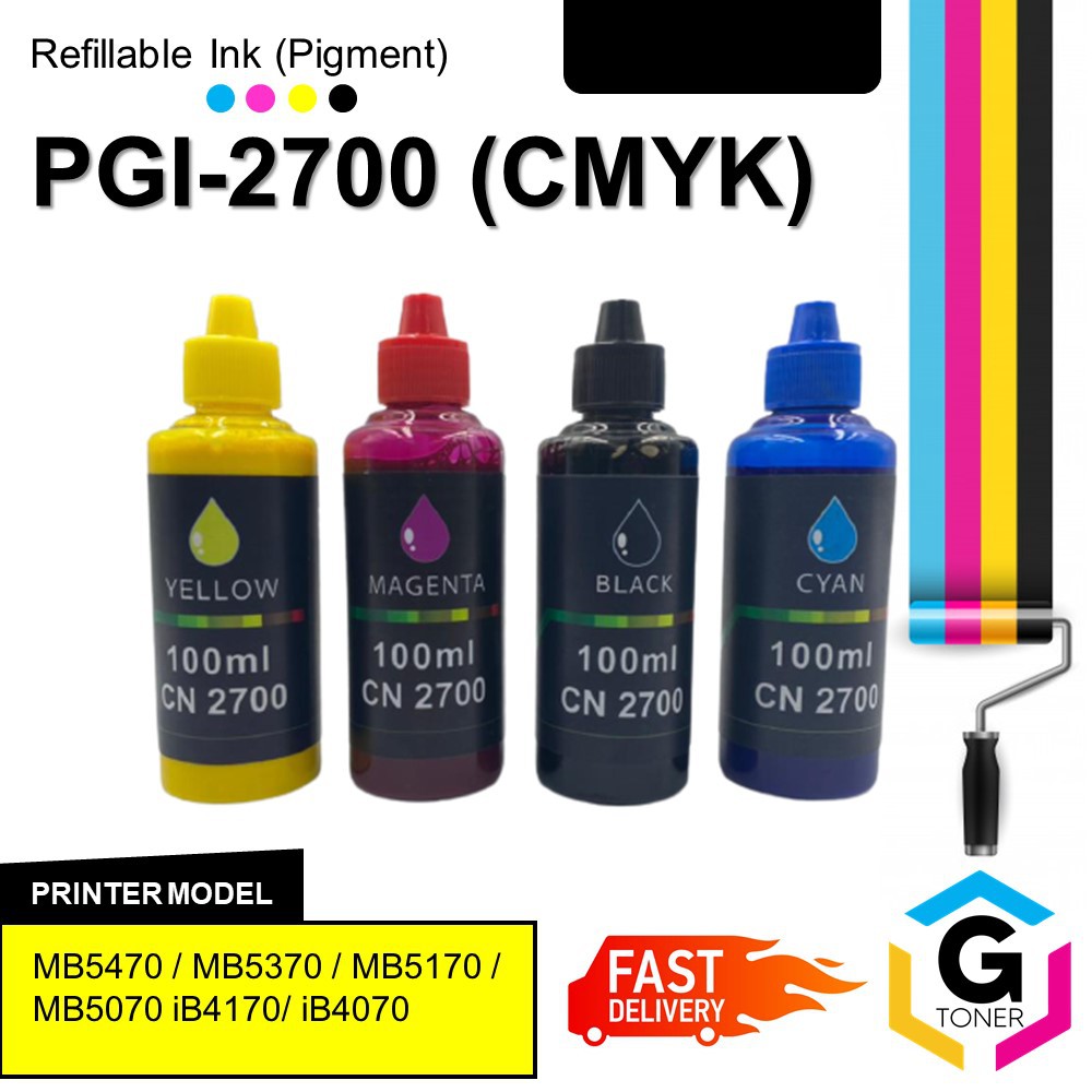 Compatible PGI 2700 CMYK Refillable Pigment Ink Bottle 100ML For Canon