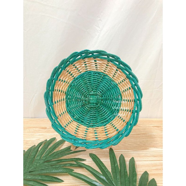 Rattanvintage Piring Rotan Rattan Weaved Round Food Tray Rattan