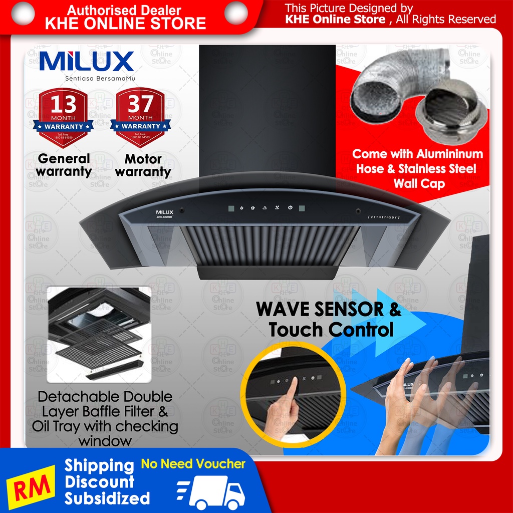 Milux Chimney Cooker Hood With Wave Sensor And Touch Control Mhc G W