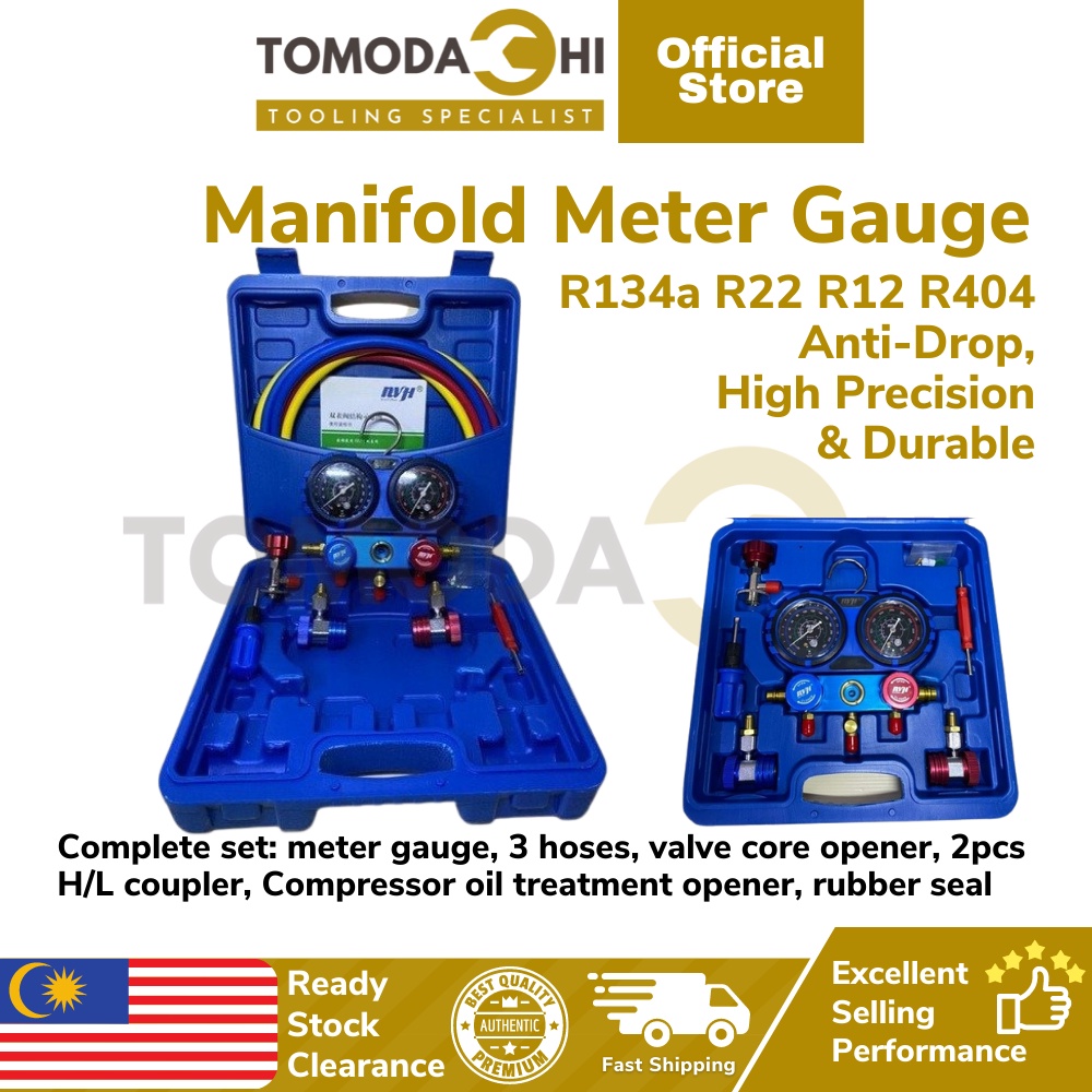 TOMODACHI Car Aircond Manifold Meter Gauge R134a R22 R12 R404 Anti