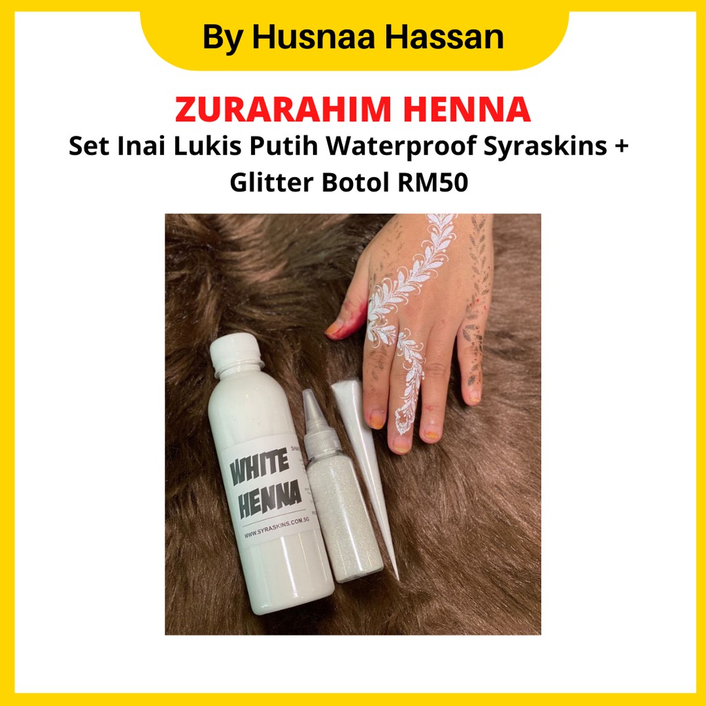 Set Big Inai Lukis Putih Waterproof Syraskins Glitter Botol White