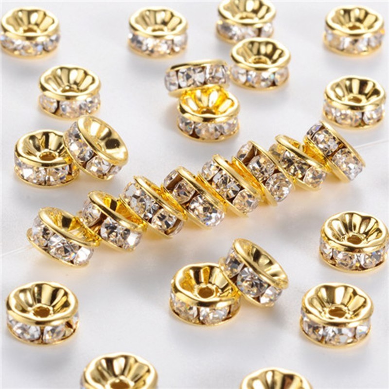 5PCS Gold Plate Grade AAA Wavy Lace Rondelle Brass Rhinestone Spacer