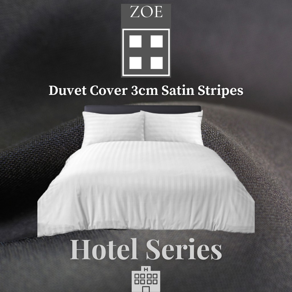 Zoe White Duvet Cover Satin Stripes Hotel Quality Super Single Queen