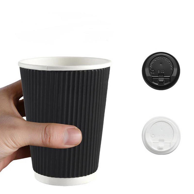 Ripple Wall Paper Cup Lid Oz Oz Pcs Double Wal Black Brown