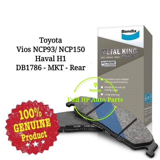 Original Bendix DB1786MKT Rear Brake Pad Toyota Vios NCP93 NCP150