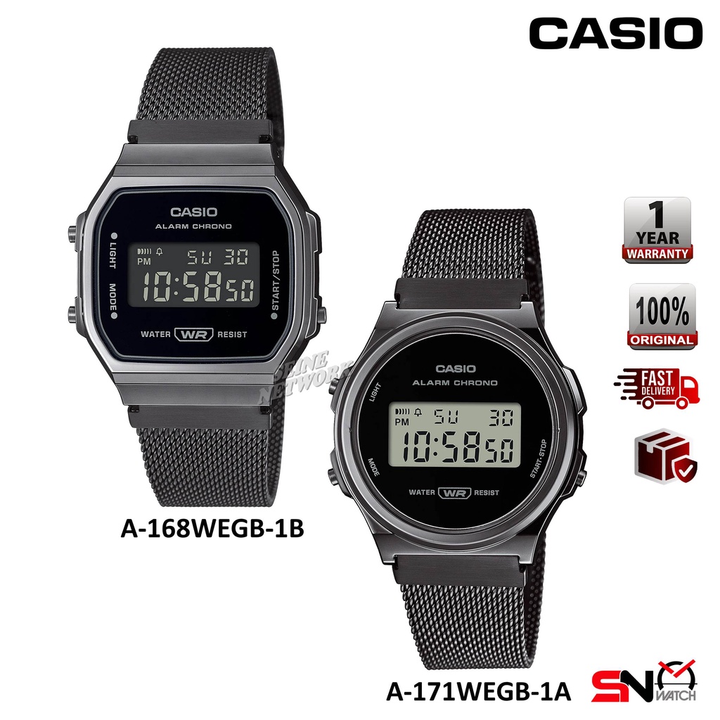 Casio Vintage Unisex Watch Fashion Digital Black Stainless Steel Mesh