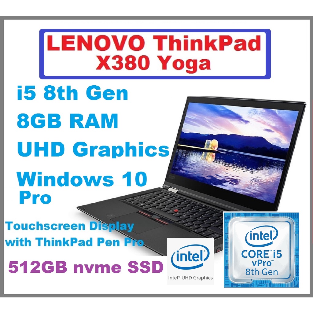 LENOVO ThinkPad X380 Yoga Intel I5 8350U 8GB RAM 512GB OR 256GB SSD