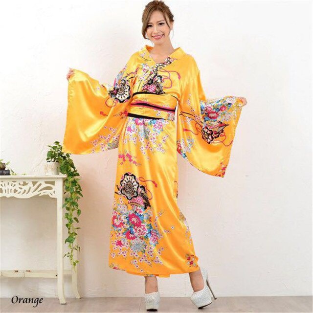 Women Sexy Kimono Yukata With Obi Floral Printed Novelty Evening Dress