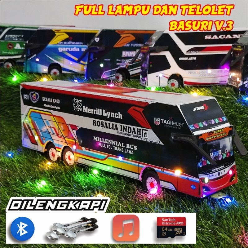 Miniature Bus Double Sound Telolet Basuri Full Lights Rosalia Indah