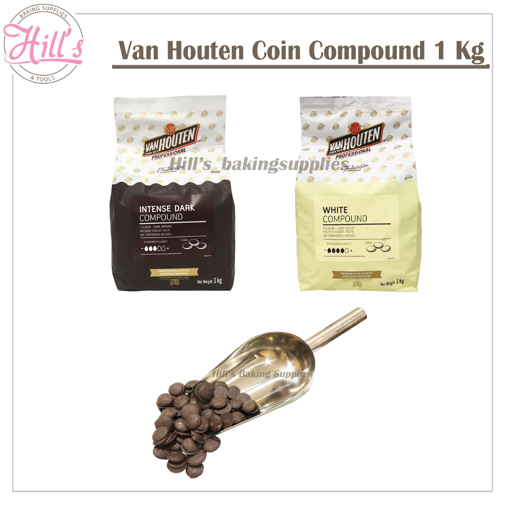 Van HOUTEN COMPOUND COIN 1KG DARK INTENSE MILK WHITE CHOCOLATE