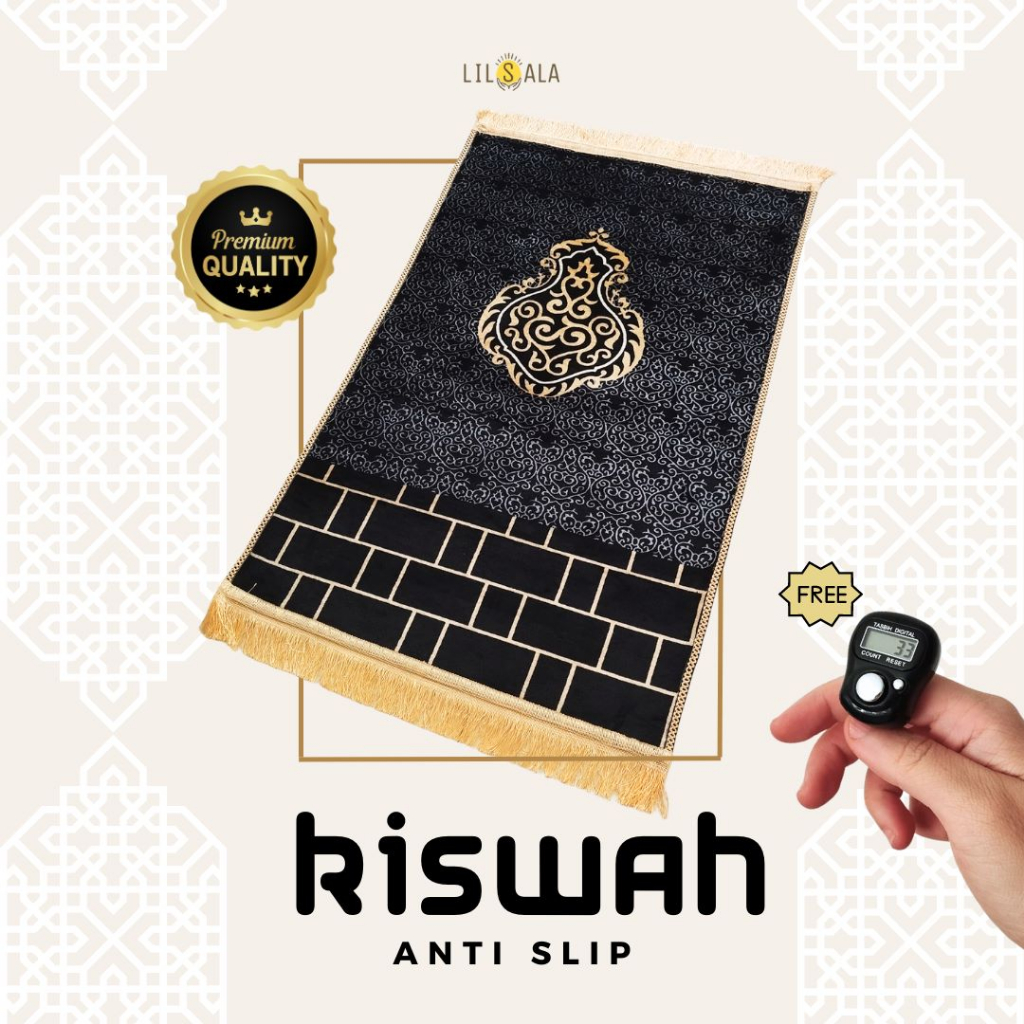 Kiswah Premium Thick Antislip Kiswah Prayer Mat With Gold Tassel