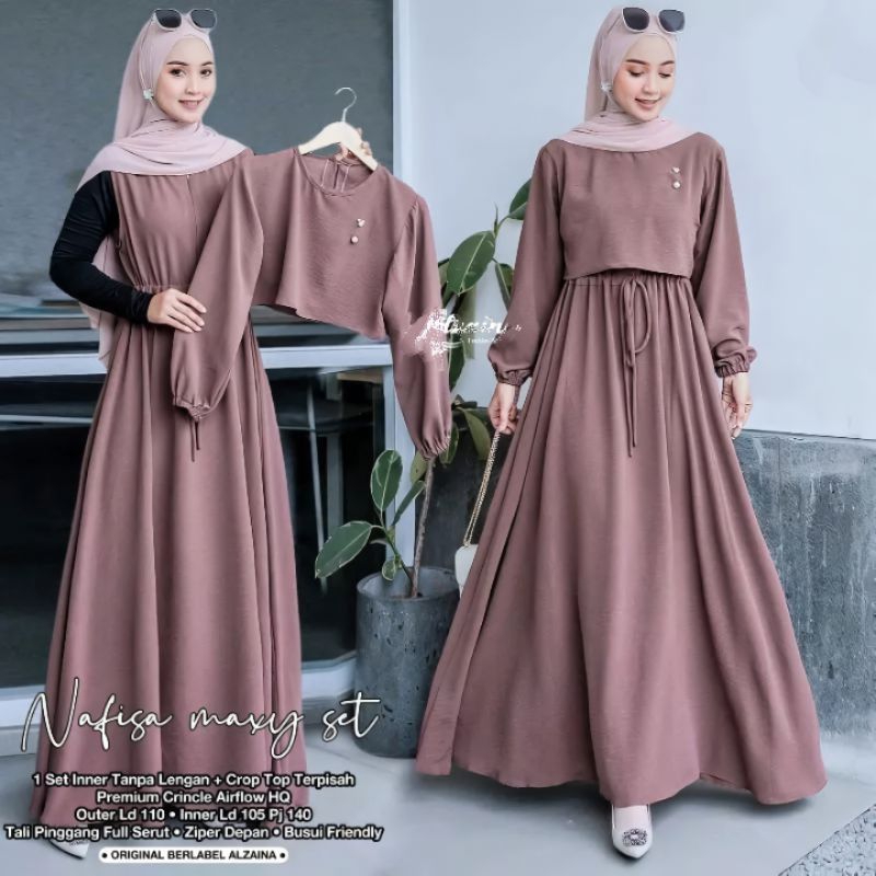 Nafisa Maxy SET2in1 Inner Outer Crinkle Airflow Women S Gamis SET