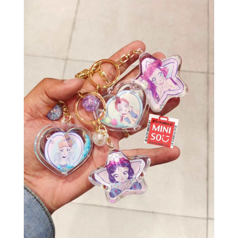 GANTUNGAN Miniso Liquid DISNEY Manga Princess Keychain Belle Ariel