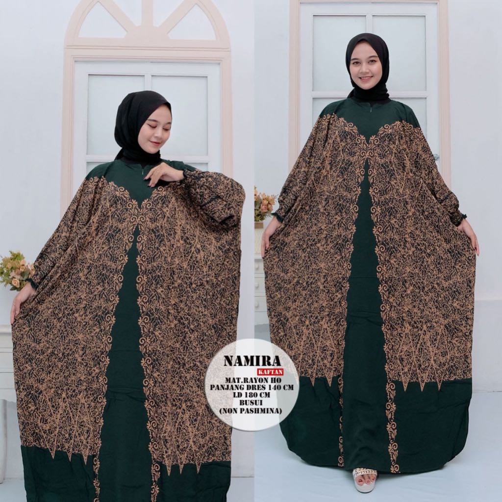 Kaftan Wanita Daunda Kaftan Size Jumbo XXXXL Leaf Motif Long Sleeve