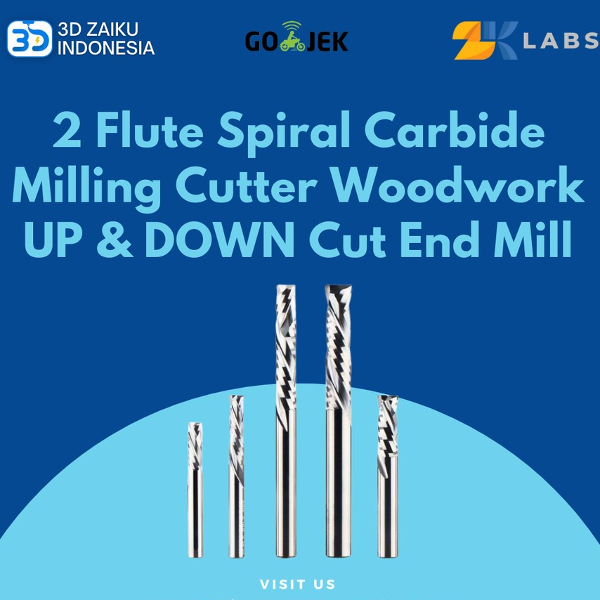 Zklabs 2 Flute Spiral Carbide Milling Cutter Woodwork UP DOWN Cut End