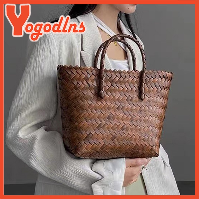 Yogodlns Summer Straw Basket Women Rattan Beach Handbag Braided