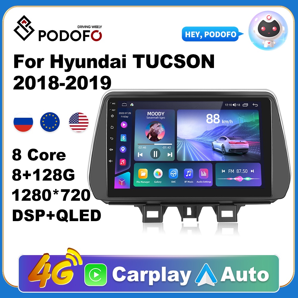 Podofo AI Voice Android Carplay Car Radio For Hyundai TUCSON 2018 2019