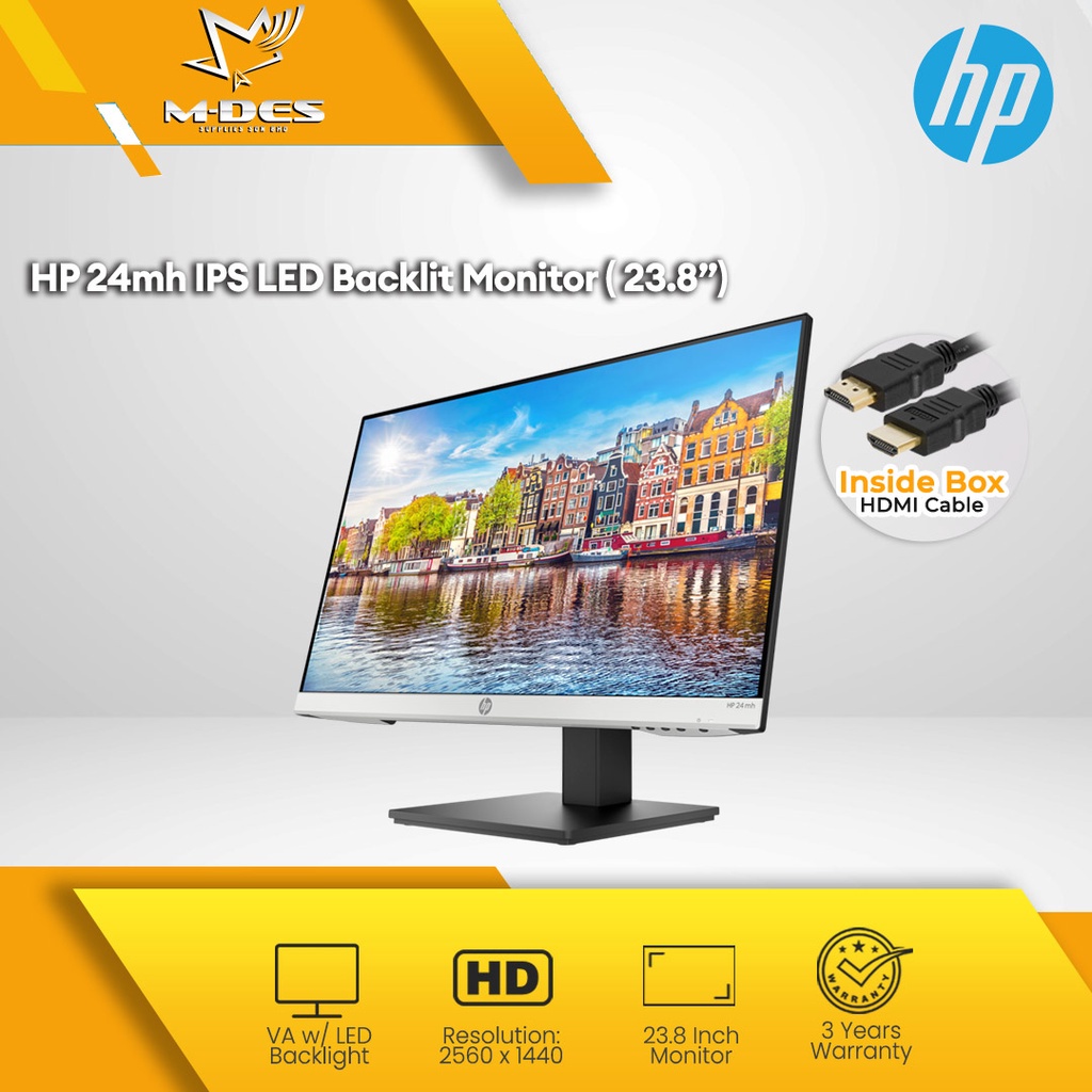 HP 24mh 23 8 IPS LED HD Backlit Monitor 2560 X 1440 60Hz 1x VGA