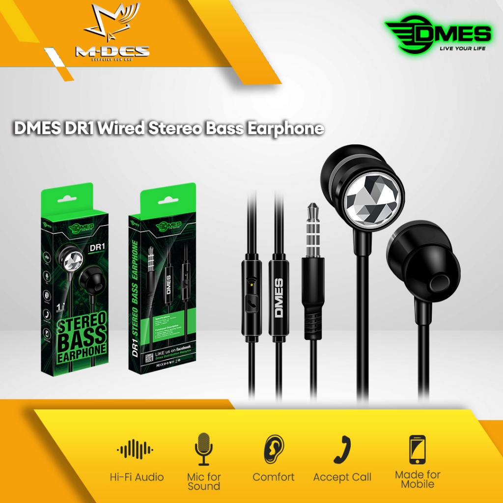 DMES DR1 Wired Earphone Handsfree Stereo Bass In Ear Earphone With One