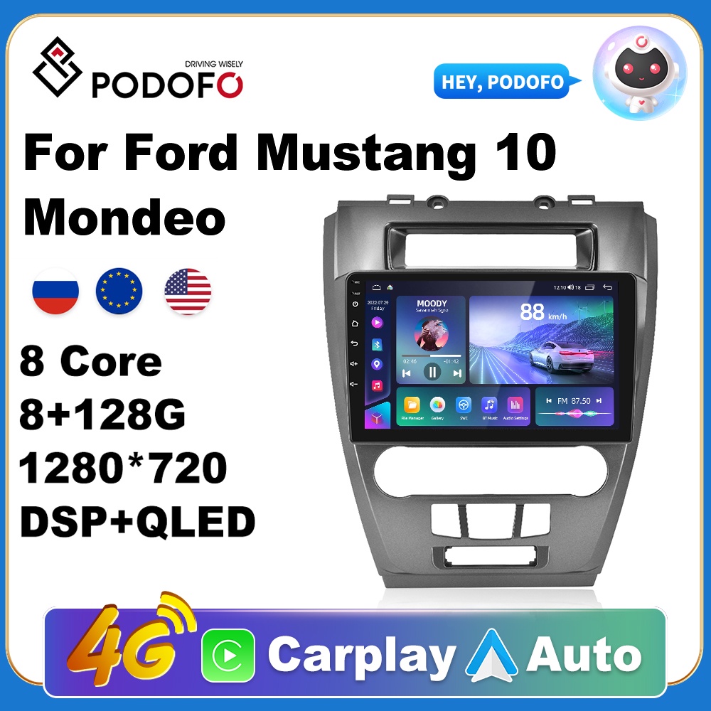 Podofo Car Android Carplay Radio Multimedia Player For Ford Mustang 10