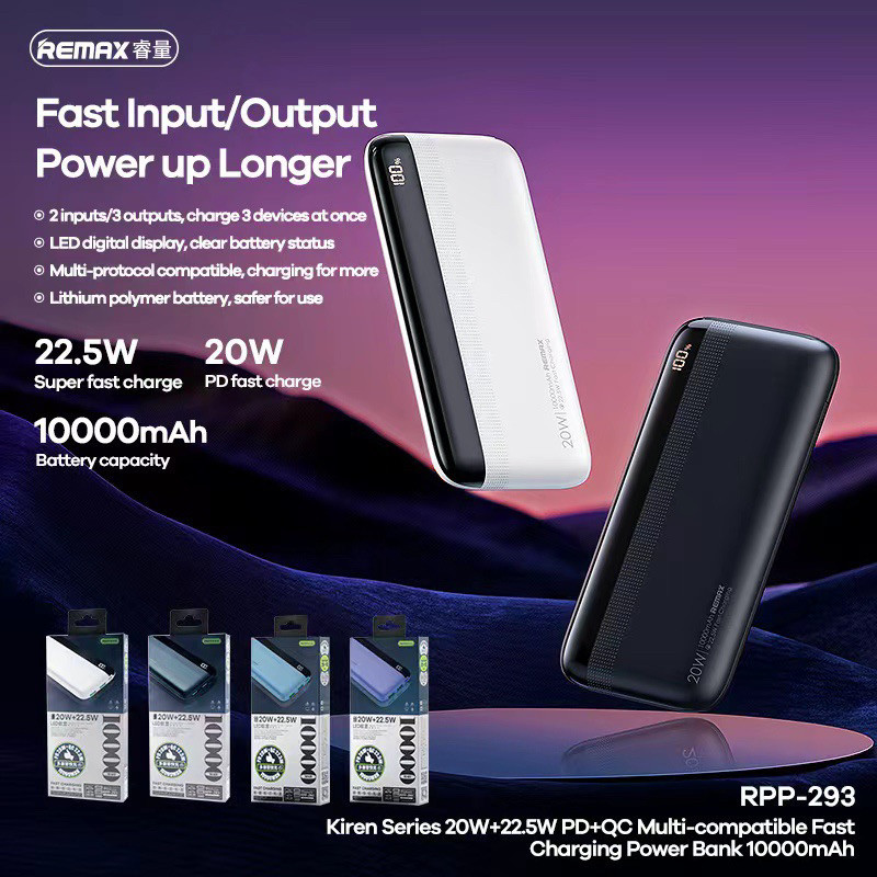 Original REMAX RPP 293 Power Bank 10000mAh Fast Charging 1 Year