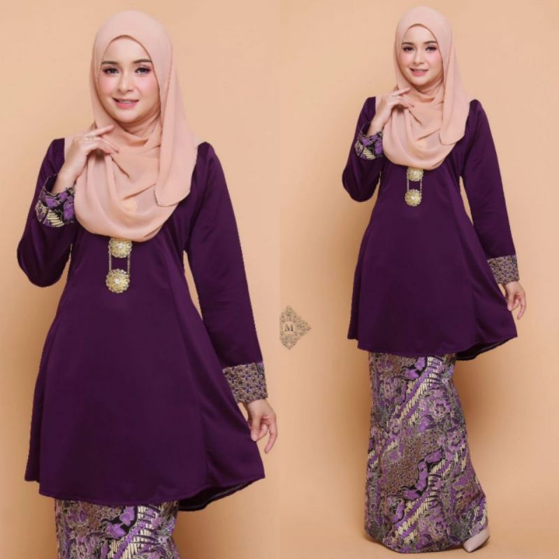 Xs Xl Dark Purple Baju Kurung Riau Batek Batik Plus Size Tunang