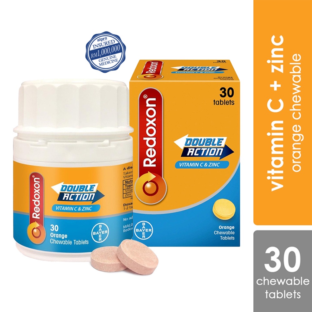 Redoxon Double Action Vitamin C Zinc Chewable Tablets Orange 30s