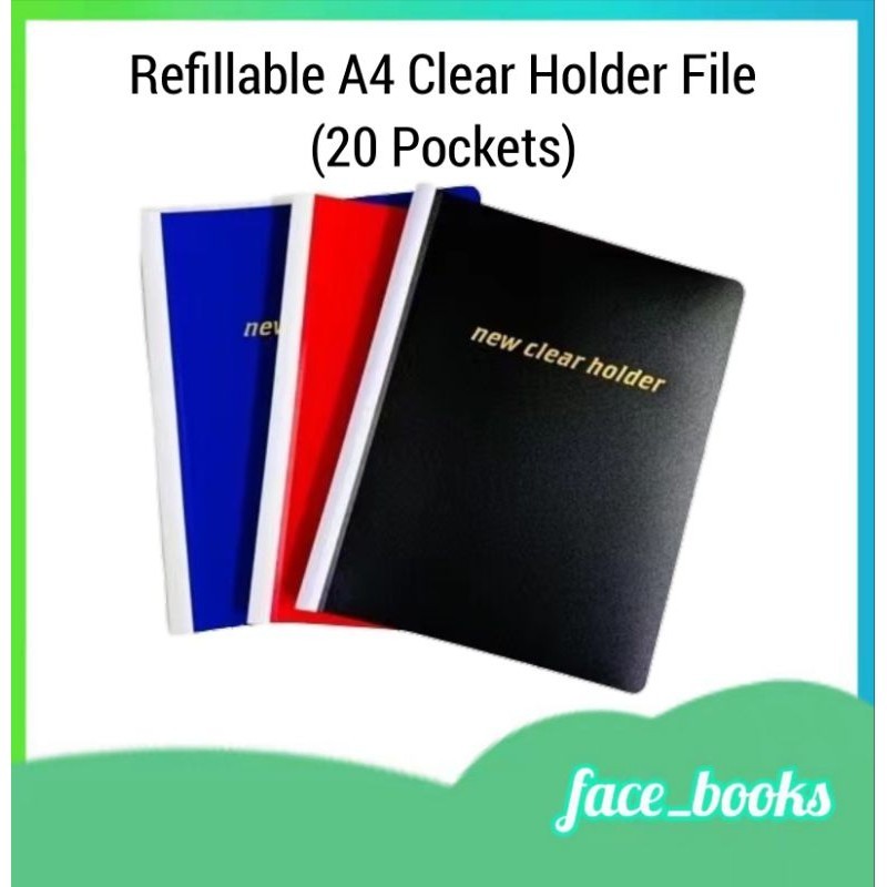 Clear Holder File File Sijil Saiz A4 Refillable 359A 20 Pockets