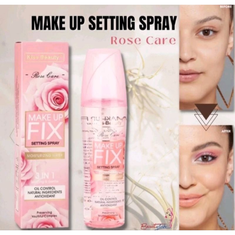 Kiss Beauty 3 In 1 Make Up Fix Setting Spray Rose Care Green Tea