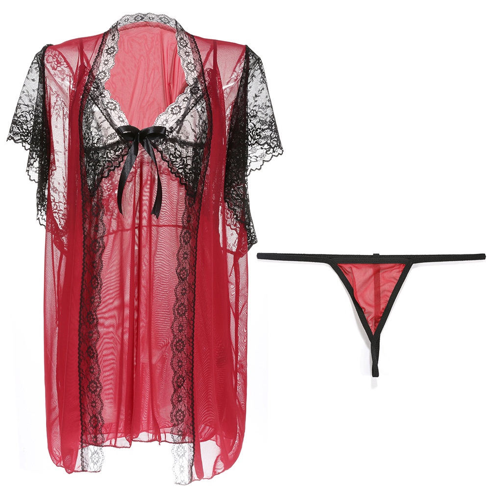 Ready Stock Malaysia Women Lingerie Transparent Lace Kimono Set