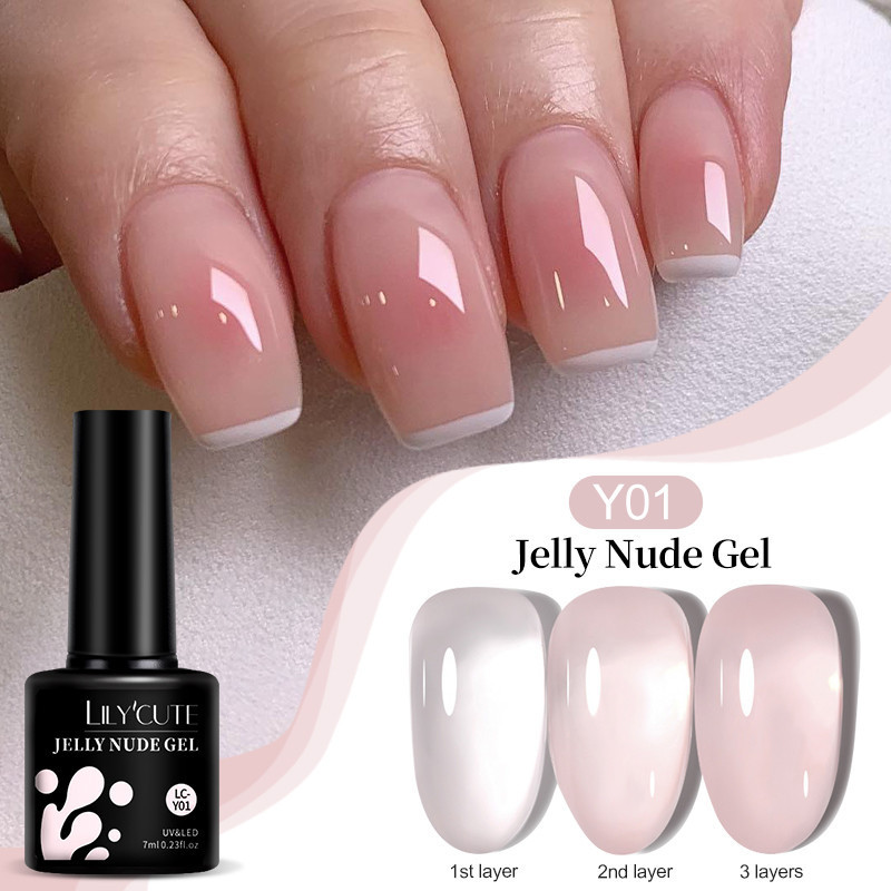 LILYCUTE 7ML Jelly Nail Gel Polish Nude Pink Color Semi Permanent UV Dull Jelly Gel Nail