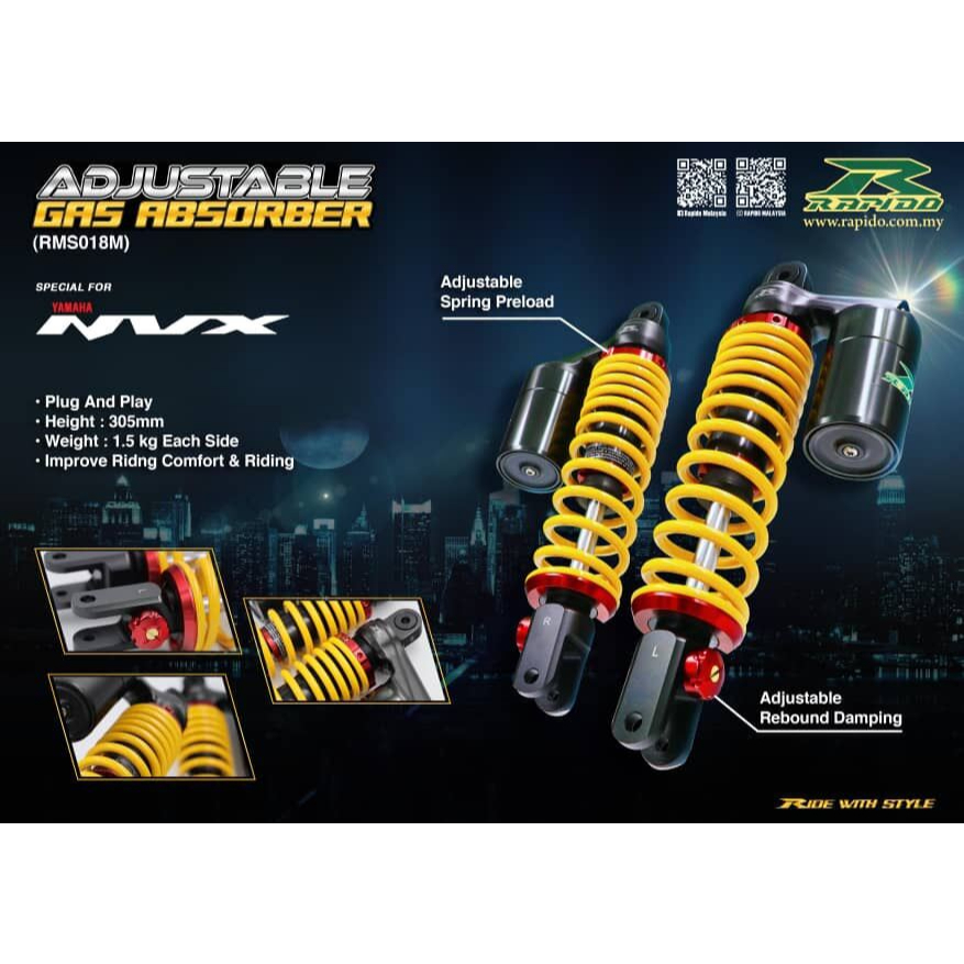 Rapido Adjustable Absorber Yamaha NVX V1 V2 Aerox155 Nmax V2 N Max Plug