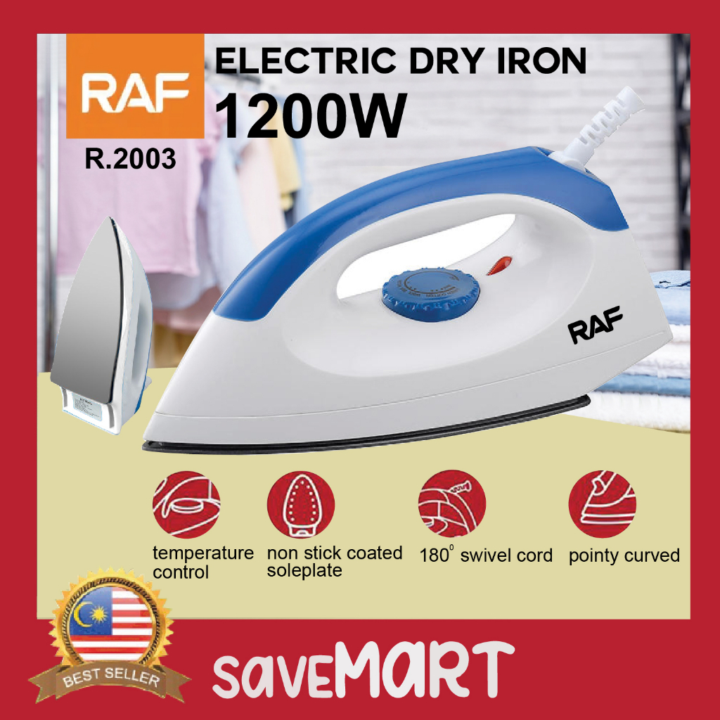 RAF Electric Dry Iron Adjustable Temperature For Clothes Stainless