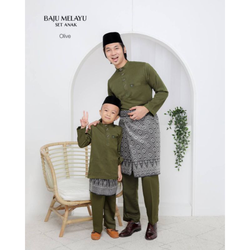 OLIVE GREEN BAJU MELAYU 2024 Baju Melayu Moden Regular Fit Slim