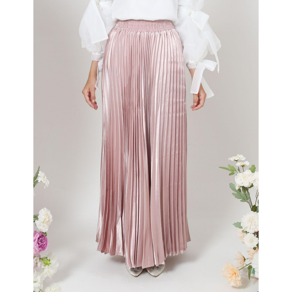 Pleated Satin Skirt Hijabistahub Shopee Malaysia